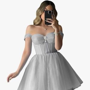 Elegant Strapless Gray Dress